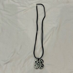 Sterling Silver Crystal Pendant Necklace on a Black Leather Cord